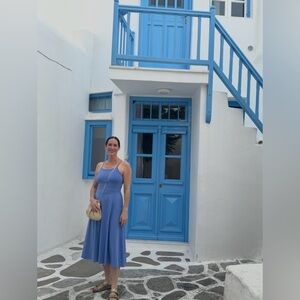 Organic Fit & Flare Midi Dress in Wedgewood Blue